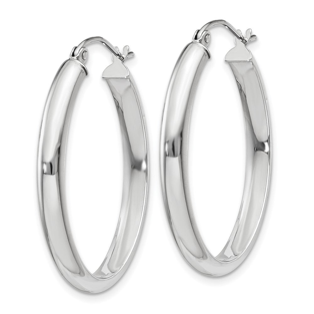14K White Gold Polished 3.75mm Oval Tube Hoop Earrings