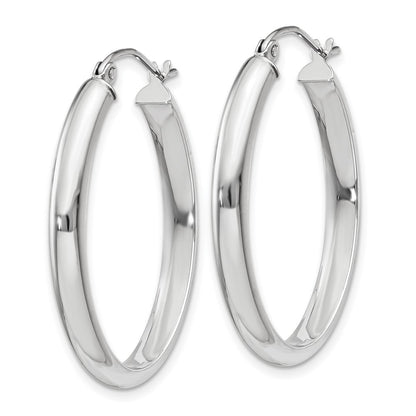 14K White Gold Polished 3.75mm Oval Tube Hoop Earrings