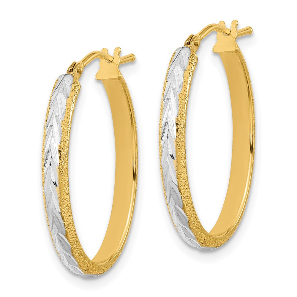 14K Yellow & Rhodium White Diamond-Cut Textured Hoop Earrings