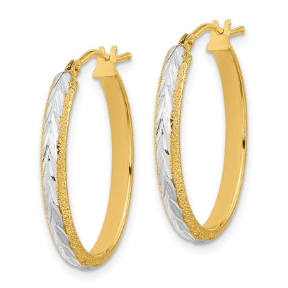 14K Yellow & Rhodium White Diamond-Cut Textured Hoop Earrings