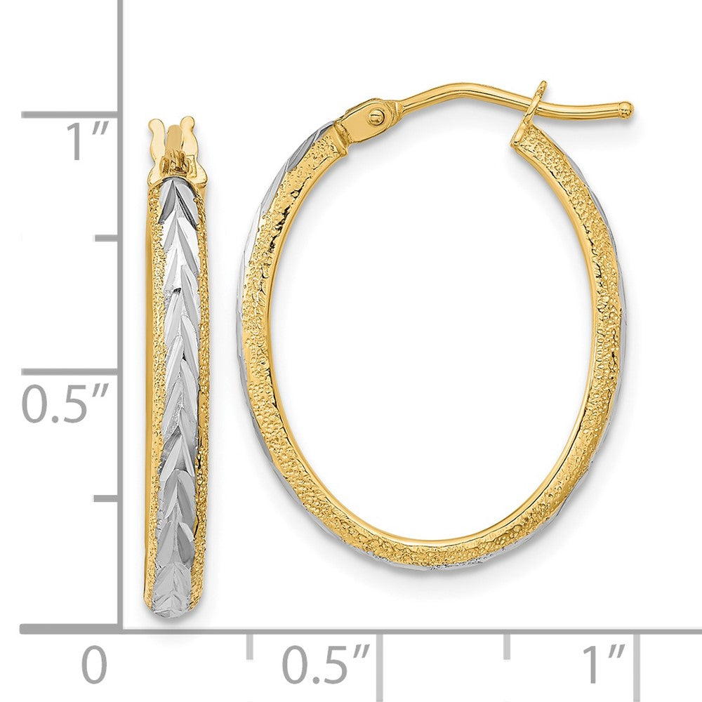 14K Yellow & Rhodium White Diamond-Cut Textured Hoop Earrings
