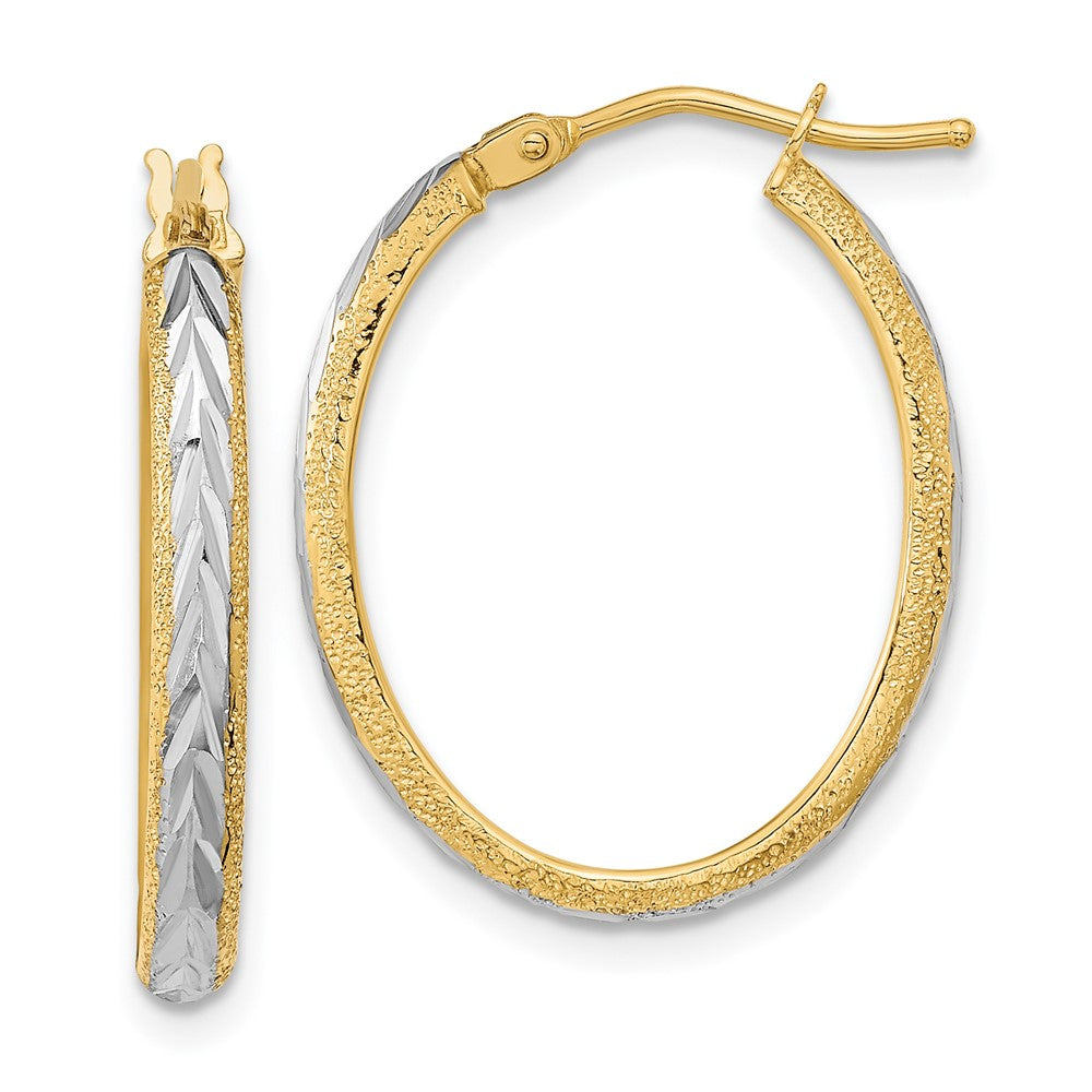 14K Yellow & Rhodium White Diamond-Cut Textured Hoop Earrings