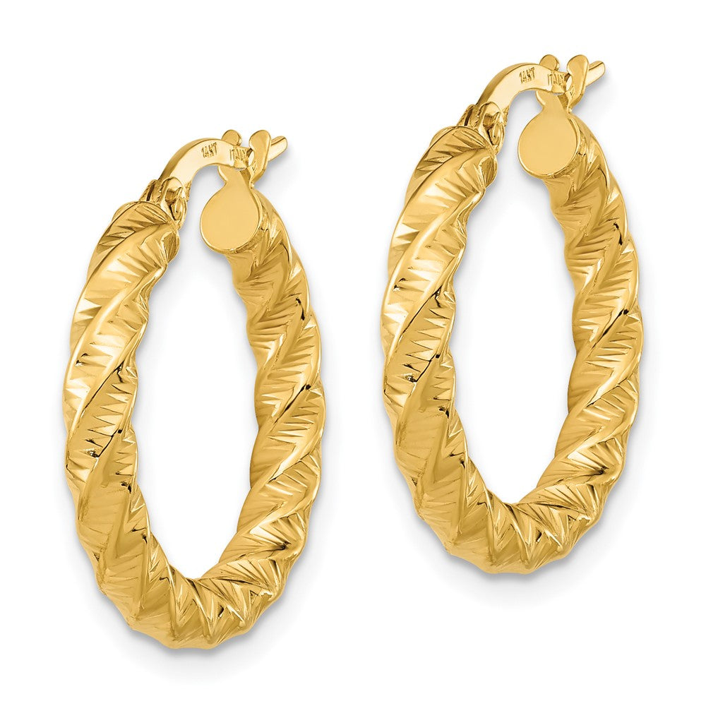 14K Yellow Gold Polished 3mm Twisted Hoop Earrings