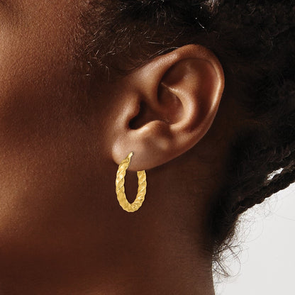 14K Yellow Gold Polished 3mm Twisted Hoop Earrings