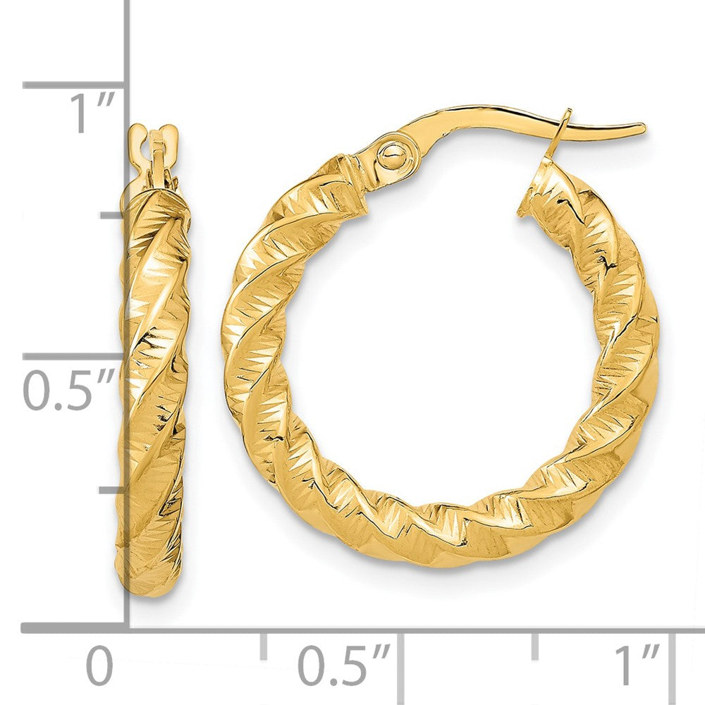 14K Yellow Gold Polished 3mm Twisted Hoop Earrings