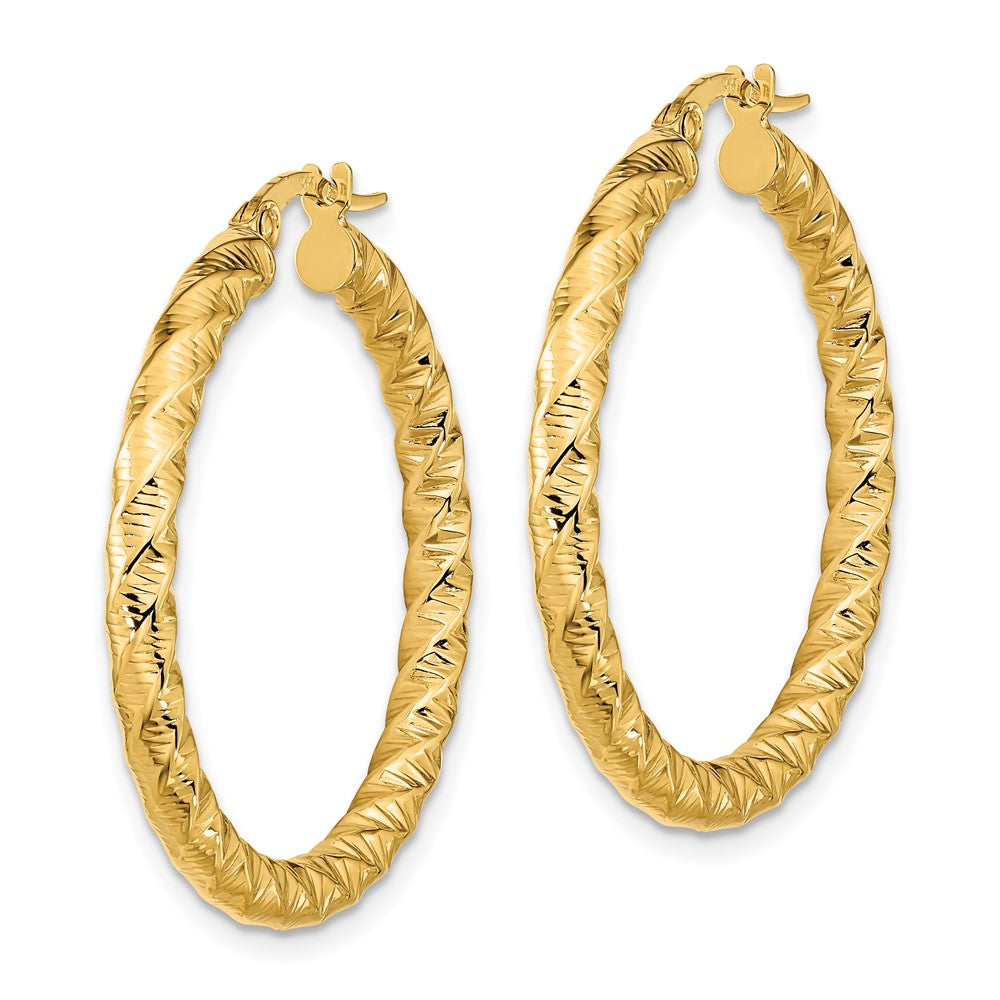 14K Yellow Gold Polished 3mm Twisted Hoop Earrings