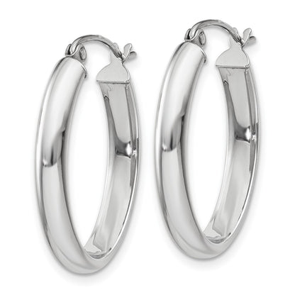 14K White Gold Polished 3.75mm Oval Tube Hoop Earrings