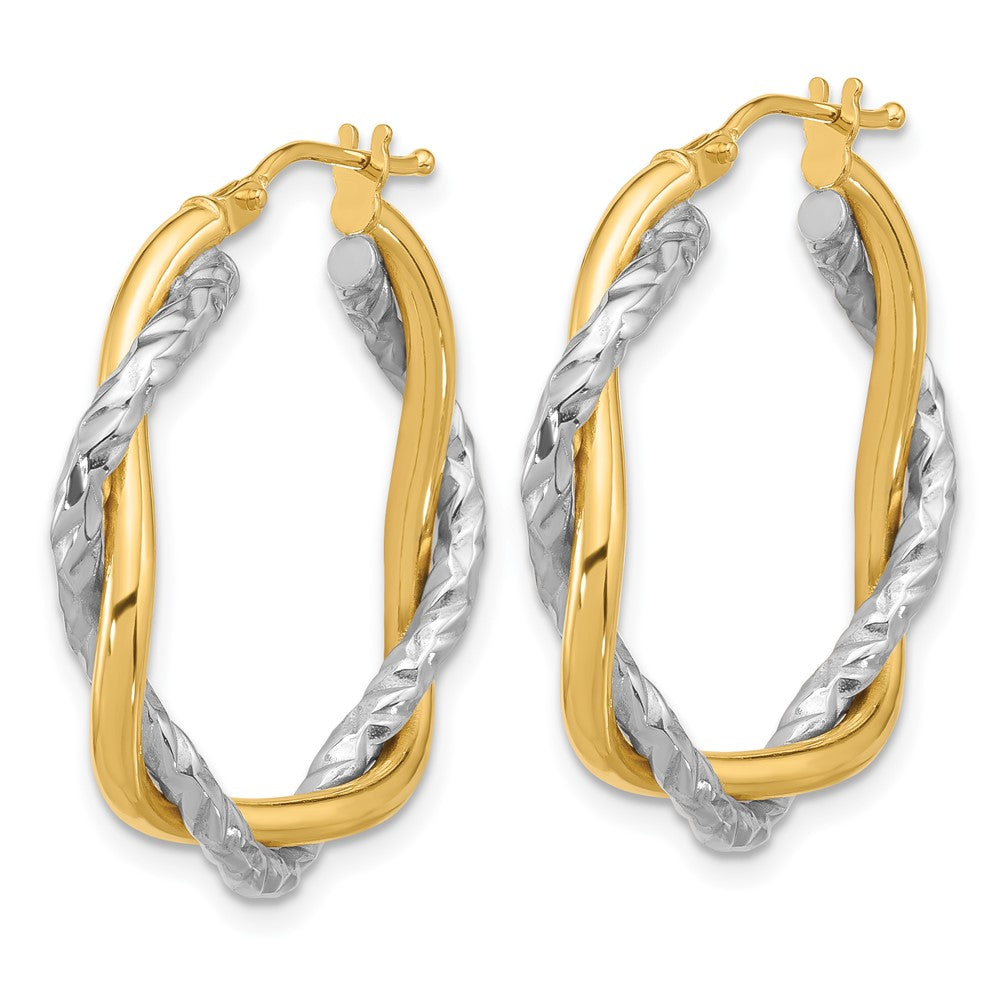 14K Two-Tone Polished And Textured Twisted Hoop Earrings