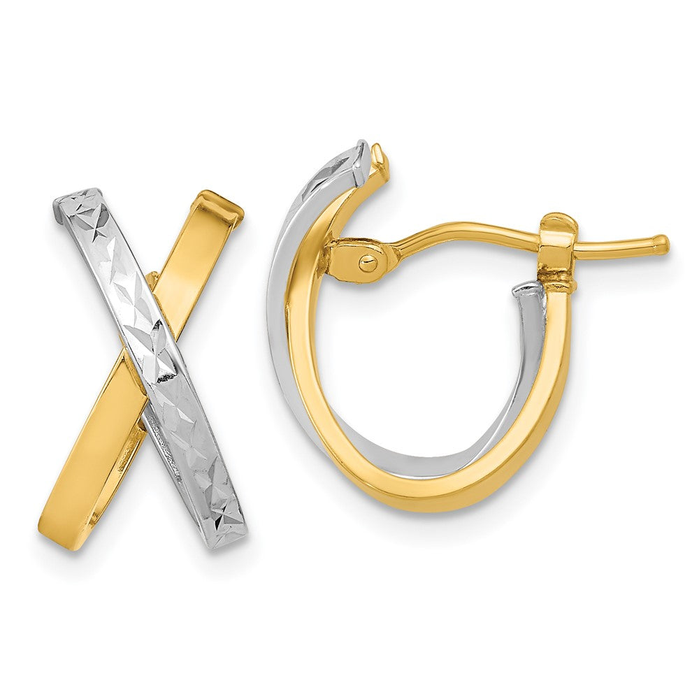 14K Two-Tone Diamond-Cut Polished Hoop Earrings