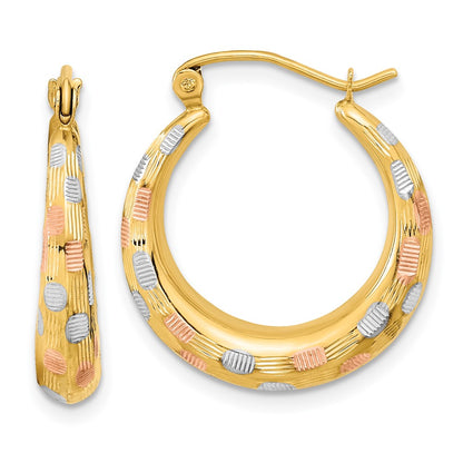 14K Yellow & Rhodium White And Rose Polished Satin Diamond-Cut Hoop Earrings