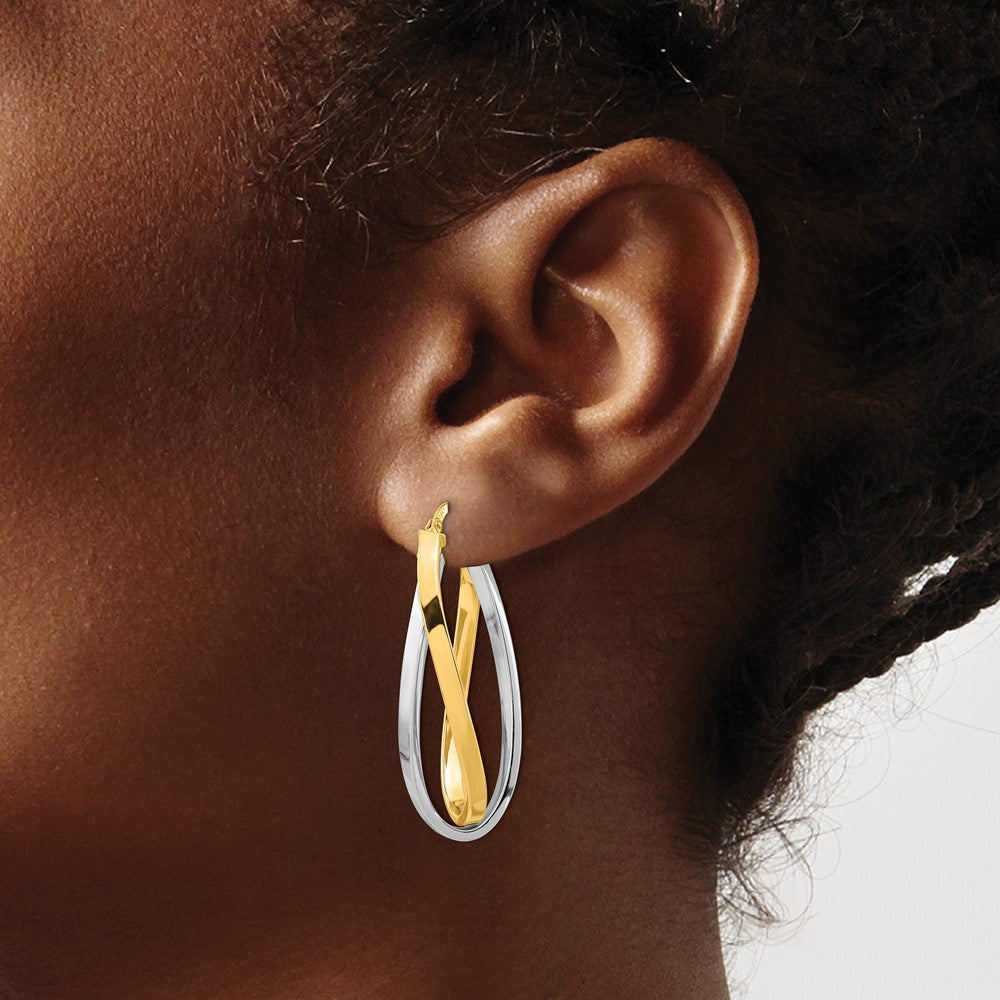 14K Two-Tone Two Tone Polished Oval Double Hoops