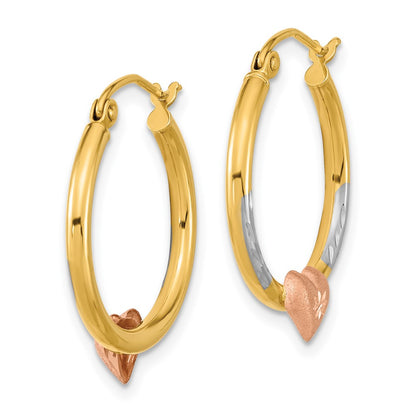 14K Two-Tone With White Rhodium D/C Heart Hoop Earrings