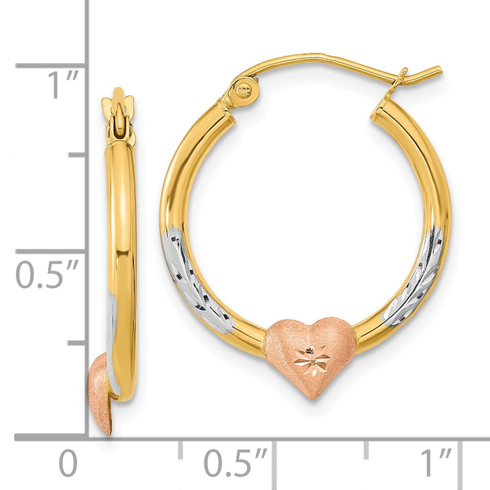 14K Two-Tone With White Rhodium D/C Heart Hoop Earrings
