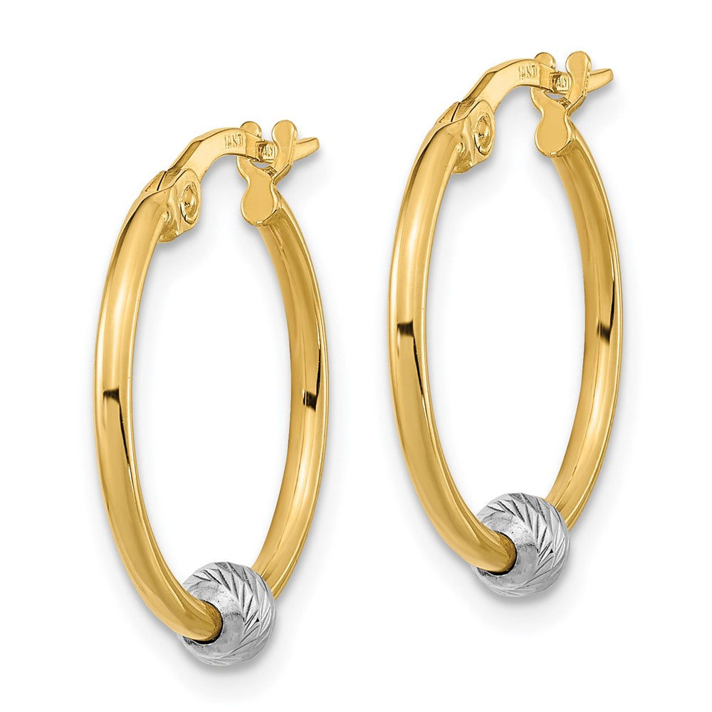 14K Two-Tone Polished Diamond Cut Hoop Earrings