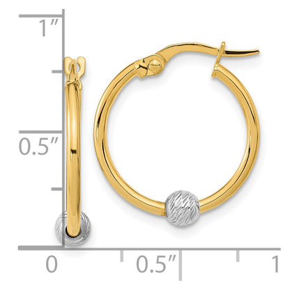14K Two-Tone Polished Diamond Cut Hoop Earrings