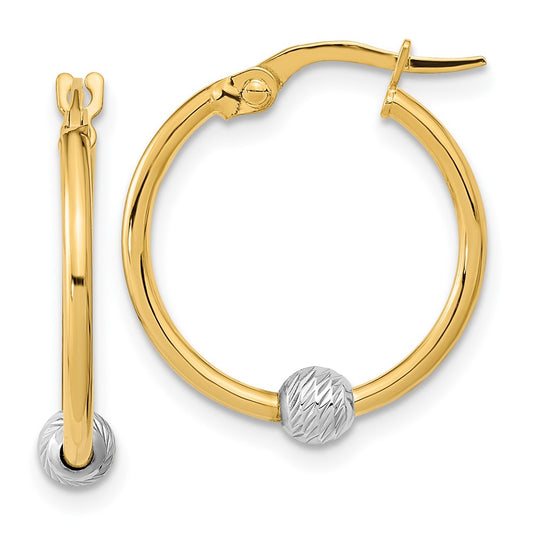 14K Two-Tone Polished Diamond Cut Hoop Earrings