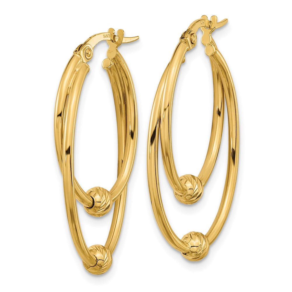 14K Yellow Gold Polished Diamond Cut Hoop Earrings