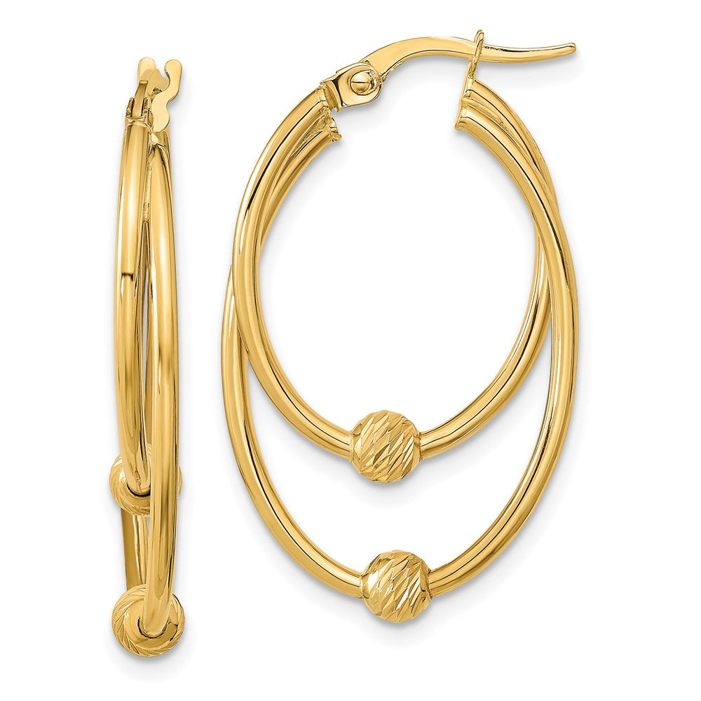 14K Yellow Gold Polished Diamond Cut Hoop Earrings