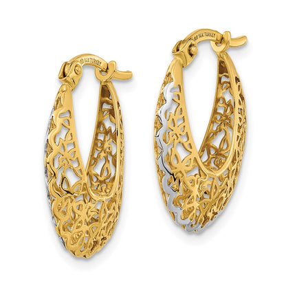 14K Yellow & Rhodium Rhodium-Plated Polished Filigree Hoop Earrings