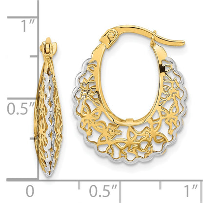 14K Yellow & Rhodium Rhodium-Plated Polished Filigree Hoop Earrings