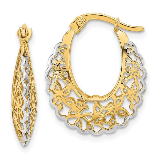 14K Yellow & Rhodium Rhodium-Plated Polished Filigree Hoop Earrings