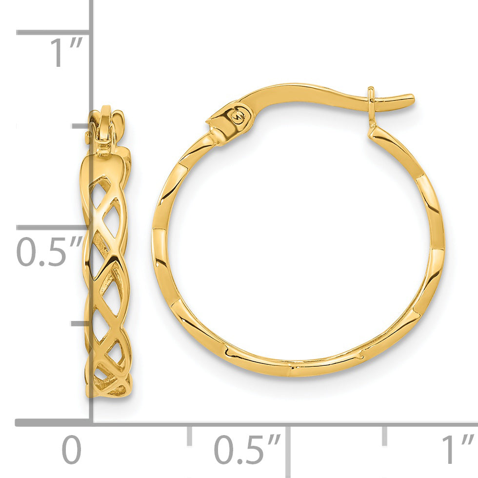 14K Yellow Gold Polished Intertwined Filigree Hoop Earrings