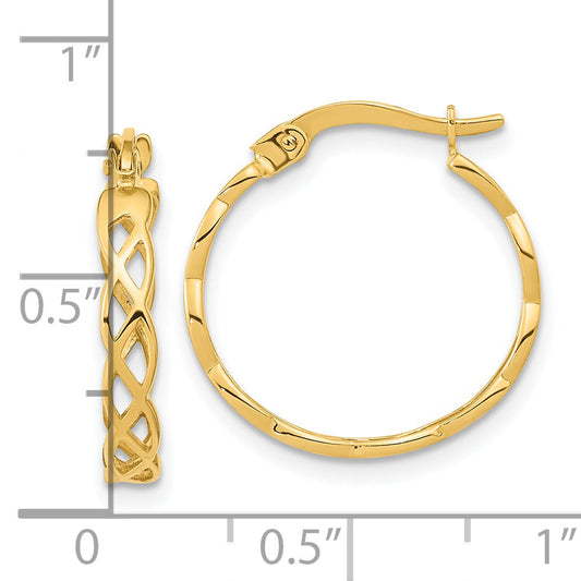 14K Yellow Gold Polished Intertwined Filigree Hoop Earrings