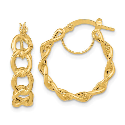 14K Yellow Gold Polished Cable Link Circle Hoop Earrings