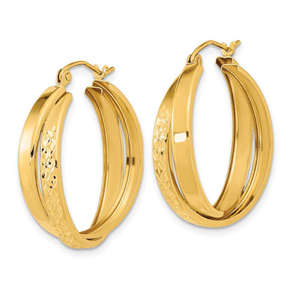 14K Yellow Gold Polished Diamond-Cut Twist Hoop Earrings