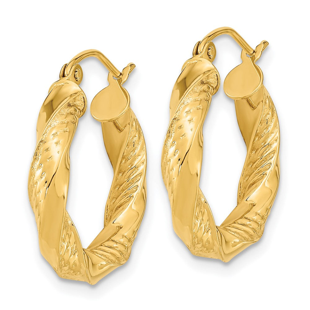 14K Yellow Gold Polished & D/C Twist Hoop Earrings