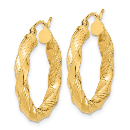 14K Yellow Gold Polished & D/C Twist Hoop Earrings