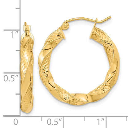 14K Yellow Gold Polished & D/C Twist Hoop Earrings