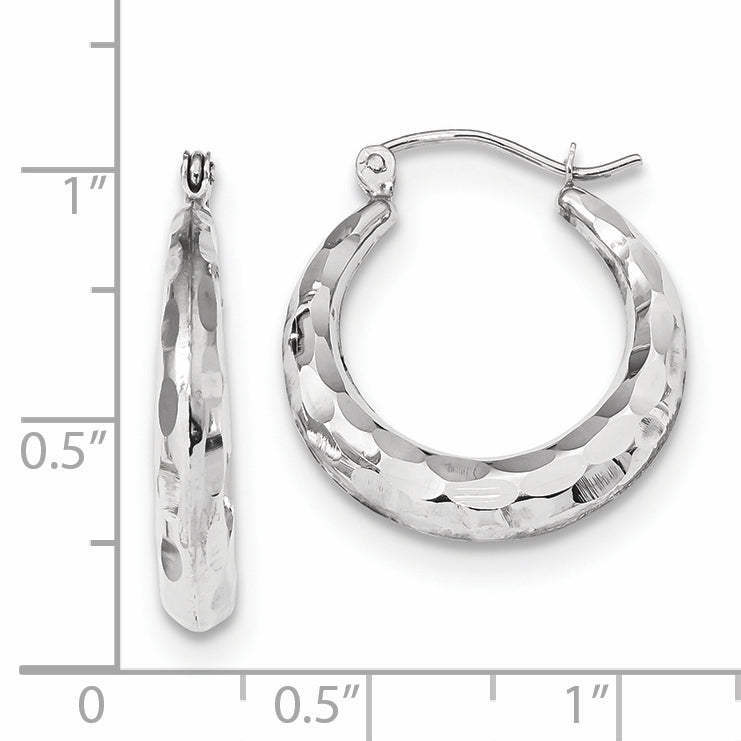 14K White Gold Polished Diamond-Cut Hoop Earrings