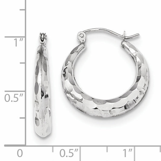 14K White Gold Polished Diamond-Cut Hoop Earrings