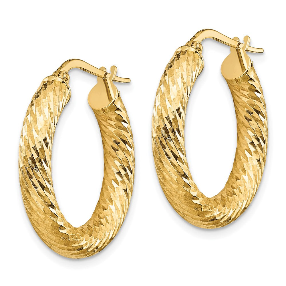 14K Yellow Gold 4mm Polished Diamond-Cut Round Hoop Earrings