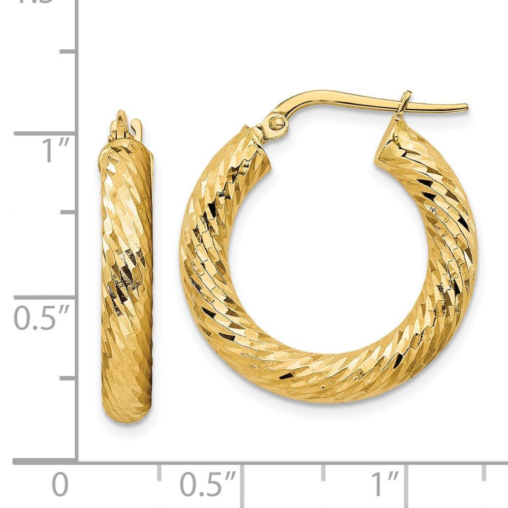 14K Yellow Gold 4mm Polished Diamond-Cut Round Hoop Earrings