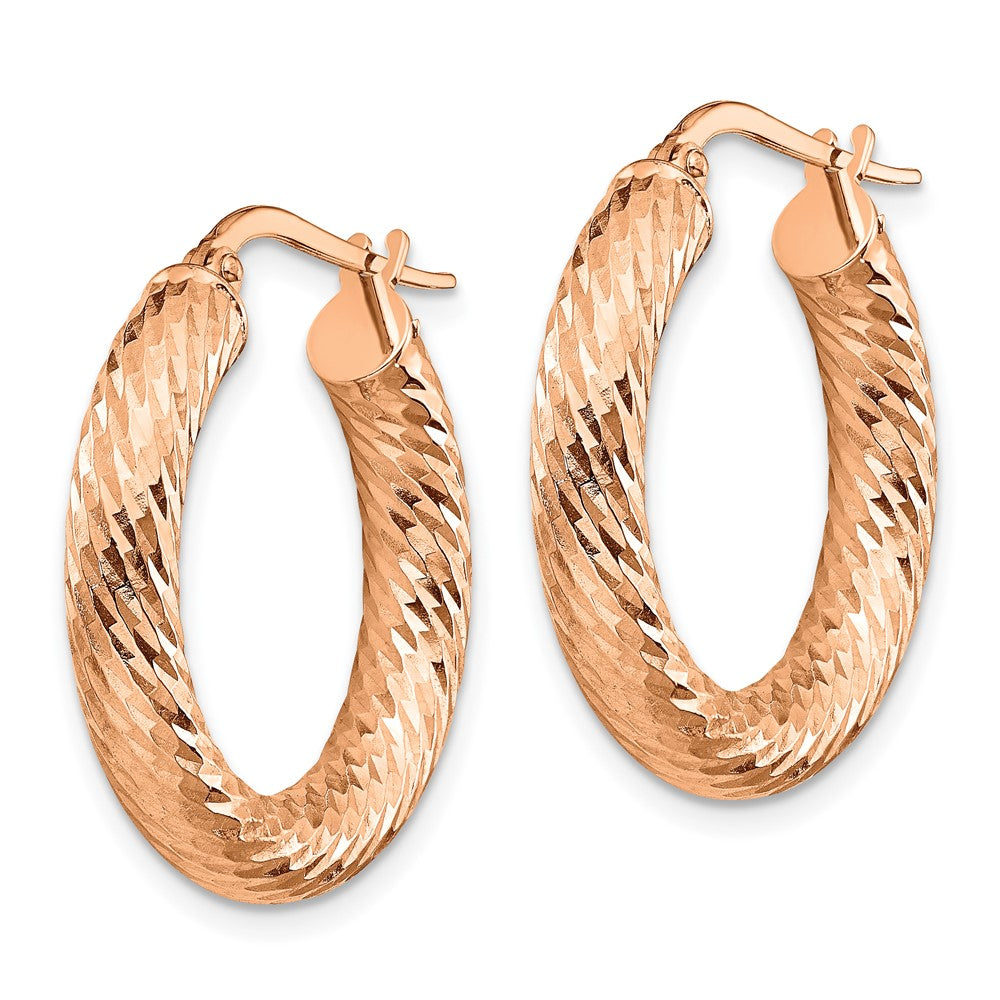 14K Rose Gold 4mm Polished Diamond-Cut Round Hoop Earrings