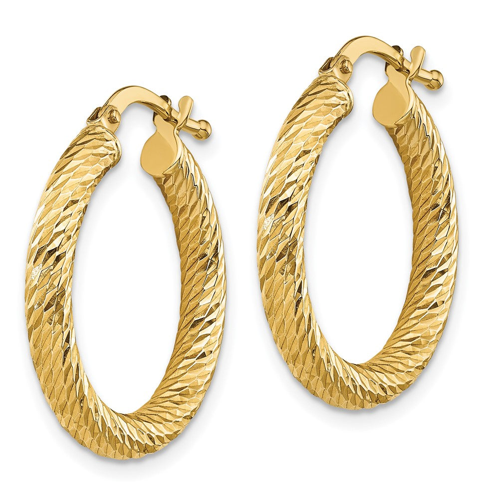 14K Yellow Gold Polished 3mm Diamond-Cut Round Hoop Earrings