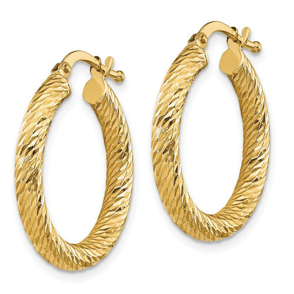 14K Yellow Gold Polished 3mm Diamond-Cut Round Hoop Earrings
