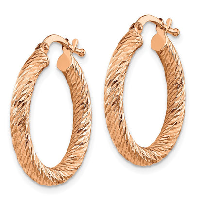 14K Rose Gold 3X20mm Diamond-Cut Round Hoop Earrings