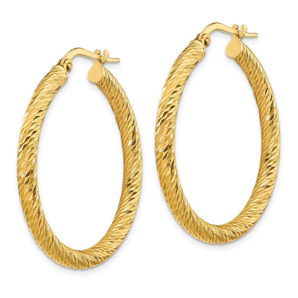 14K Yellow Gold 3X25mm Diamond-Cut Round Hoop Earrings
