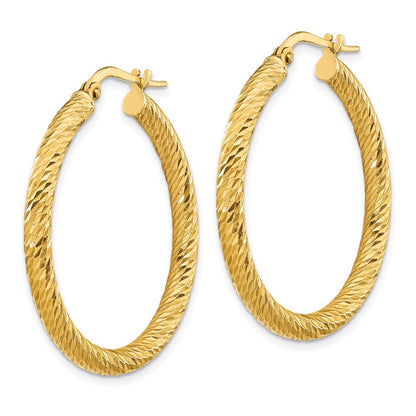 14K Yellow Gold 3X25mm Diamond-Cut Round Hoop Earrings