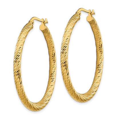 14K Yellow Gold Polished 3mm Diamond-Cut Round Hoop Earrings
