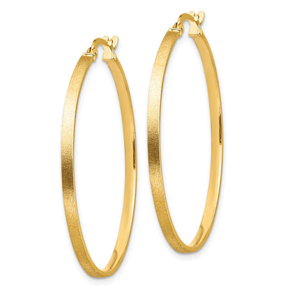 14K Yellow Gold Brushed And Polished 2mm Hoop Earrings