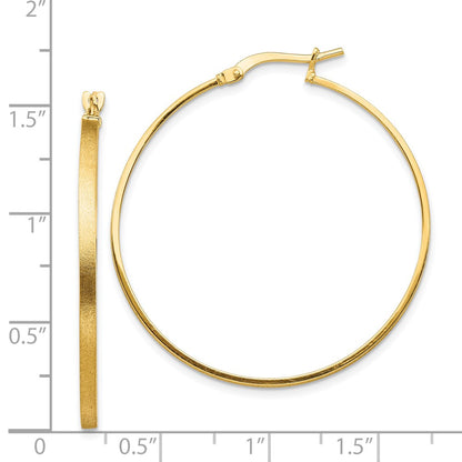 14K Yellow Gold Brushed And Polished 2mm Hoop Earrings