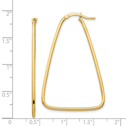 14K Yellow Gold 1.5mm Polished Large Triangle Dangle Hoop Earrings