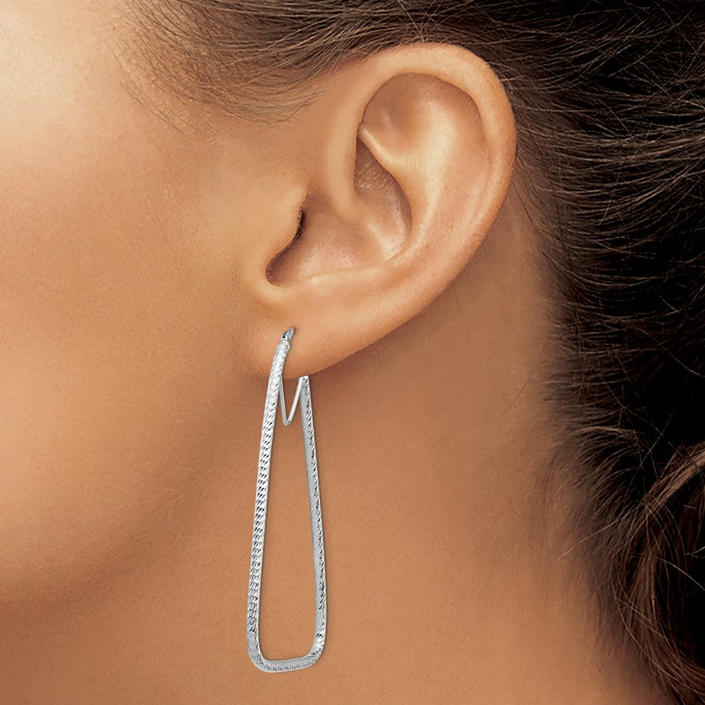 14K White Gold Polished & Diamond-Cut Double Triangle Hoop Earrings