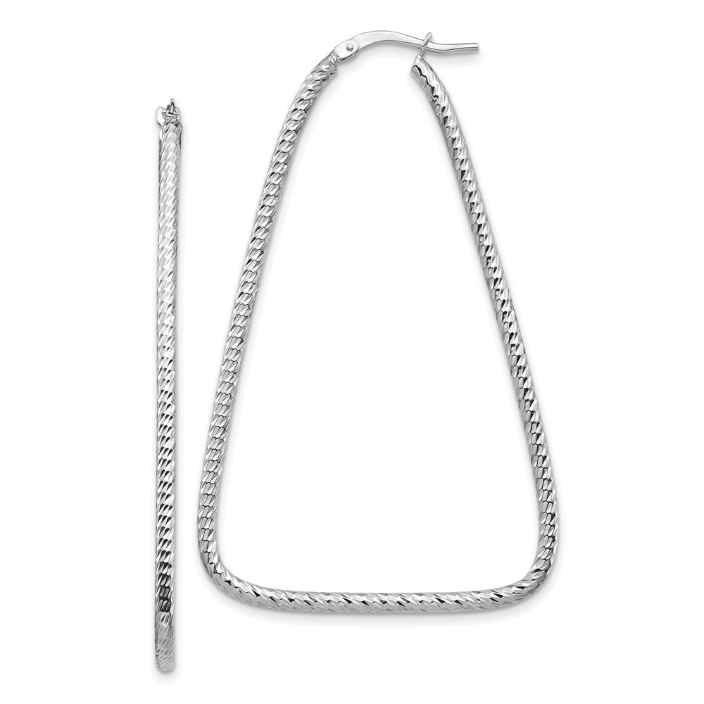 14K White Gold Polished & Diamond-Cut Double Triangle Hoop Earrings