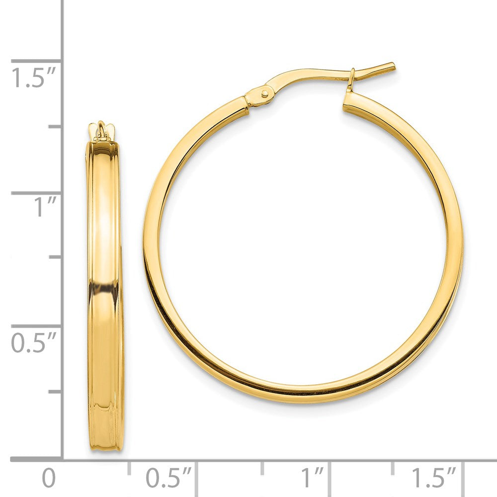 14K Yellow Gold Polished 3mm Square Tube Hoop Earrings