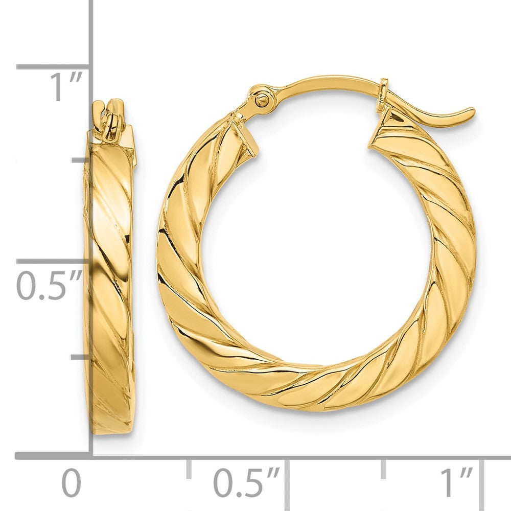 14K Yellow Gold Polished Twisted 3mm Hoop Earrings